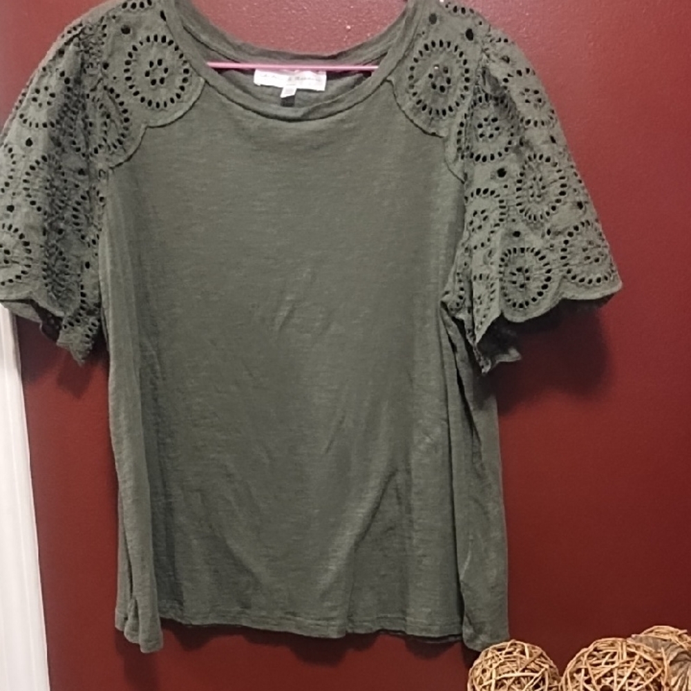 Chelsea & Theodore Forest Green Eyelet Sleeve Blouse